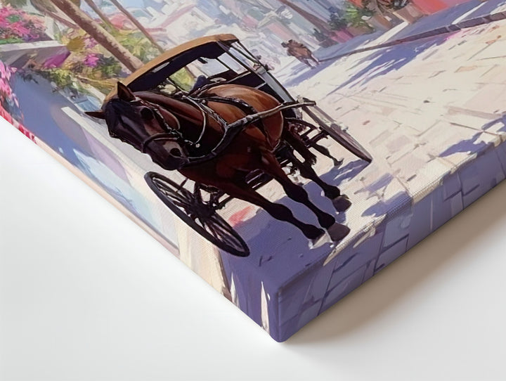 Charming Street Carriage Canvas – Vibrant Tropical Town Art - Gifitto