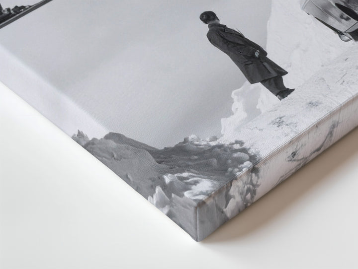 Vintage Ski Jumper & Convertible Canvas – Black & White Alpine Adventure Art - Gifitto