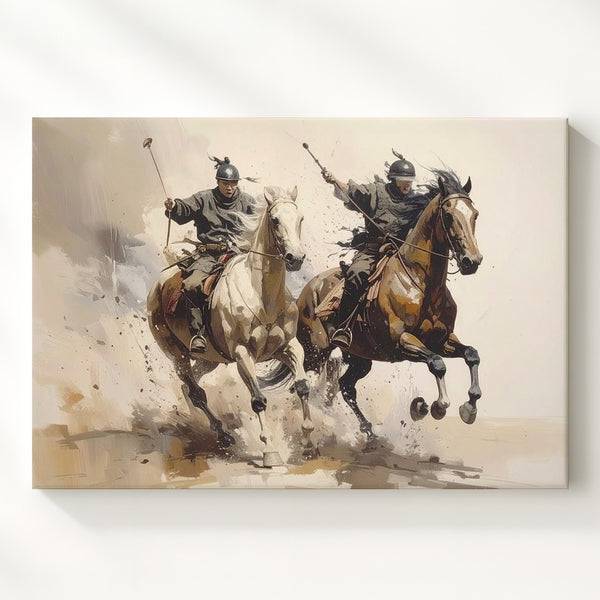 Warrior Horseback Battle Canvas – Dynamic Ink-Style Equestrian Art - Gifitto
