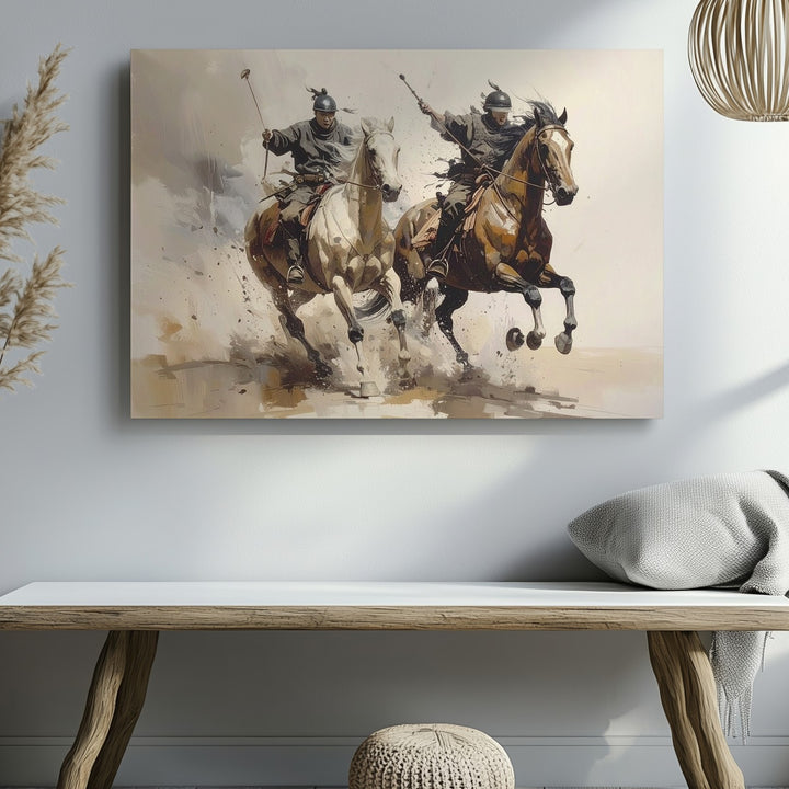 Warrior Horseback Battle Canvas – Dynamic Ink-Style Equestrian Art - Gifitto