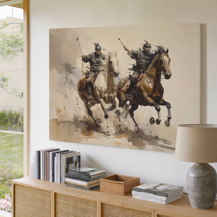 Warrior Horseback Battle Canvas – Dynamic Ink-Style Equestrian Art - Gifitto