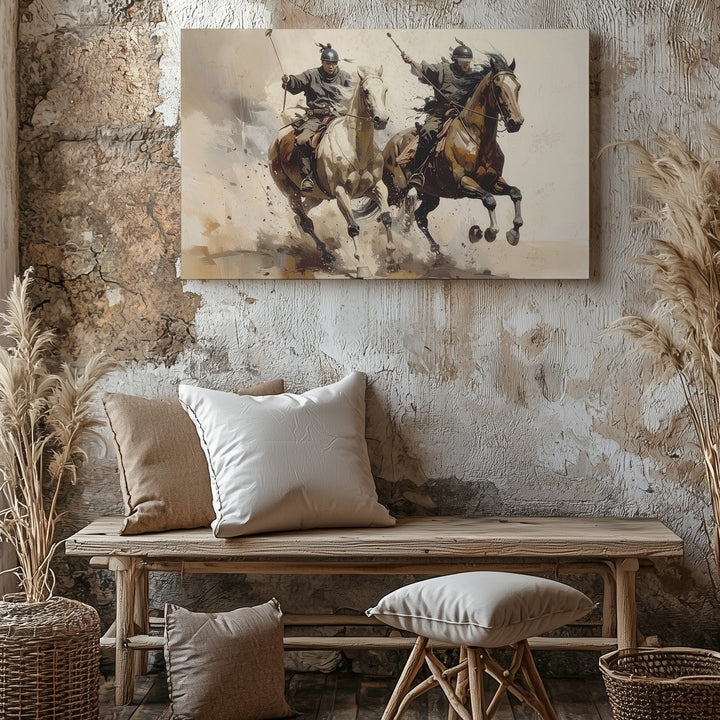 Warrior Horseback Battle Canvas – Dynamic Ink-Style Equestrian Art - Gifitto