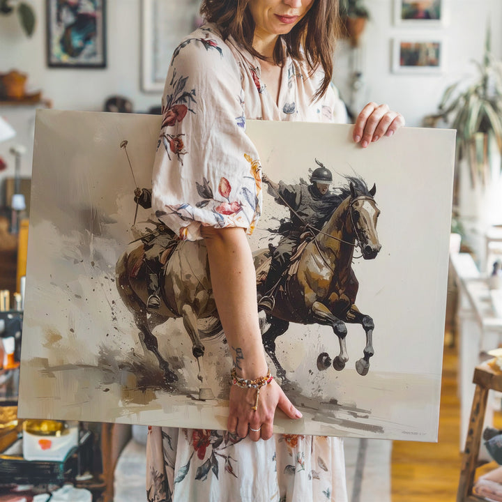 Warrior Horseback Battle Canvas – Dynamic Ink-Style Equestrian Art - Gifitto