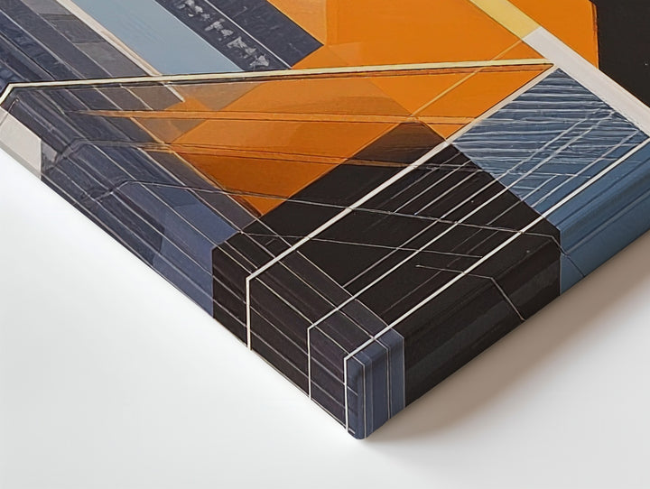 Futurist City Geometry Canvas – Urban Abstract with Gold Foil Accents - Gifitto