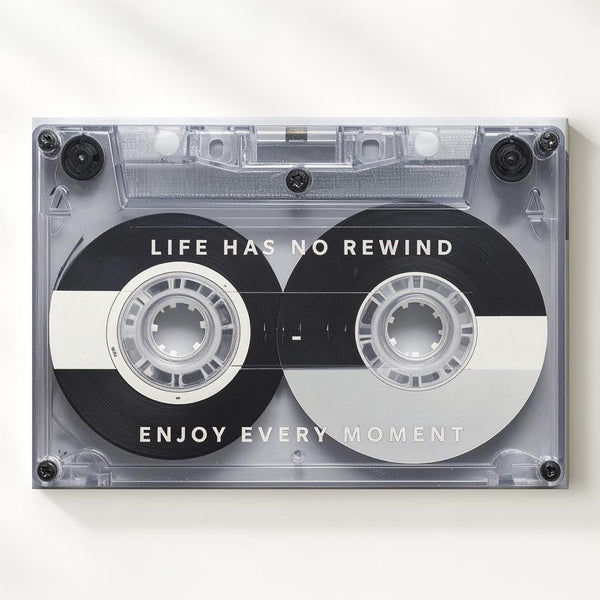 No Rewind Cassette Canvas – Minimalist Black & White Motivational Wall Art - Gifitto