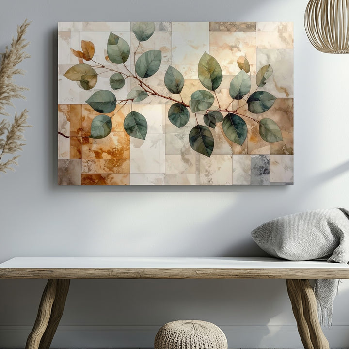 Minimalist Leafy Branch Canvas – Watercolor Botanical Art - Gifitto