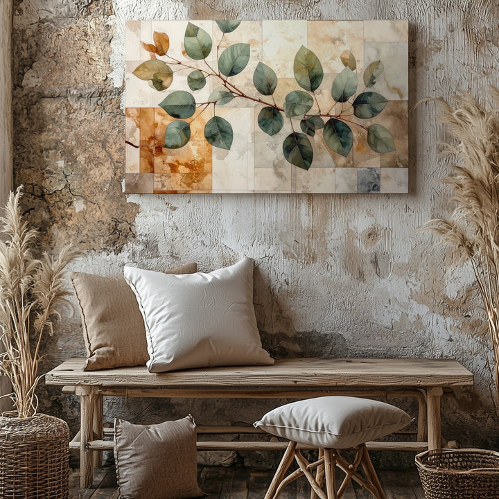 Minimalist Leafy Branch Canvas – Watercolor Botanical Art - Gifitto