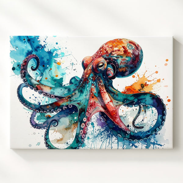 Expressive Octopus Watercolor Canvas – Abstract Marine Life Art