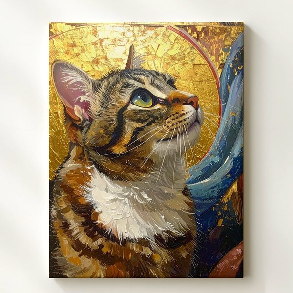 Golden Icon Tabby Canvas – Sacred Feline in Classical Style - Gifitto