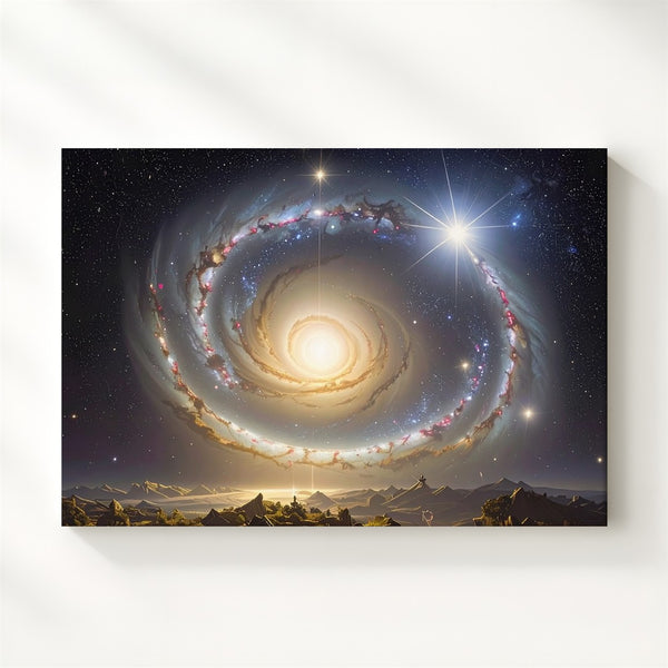 Symmetrical Spiral Galaxy Canvas – Face-On Cosmic Core with Halo Glow - Gifitto