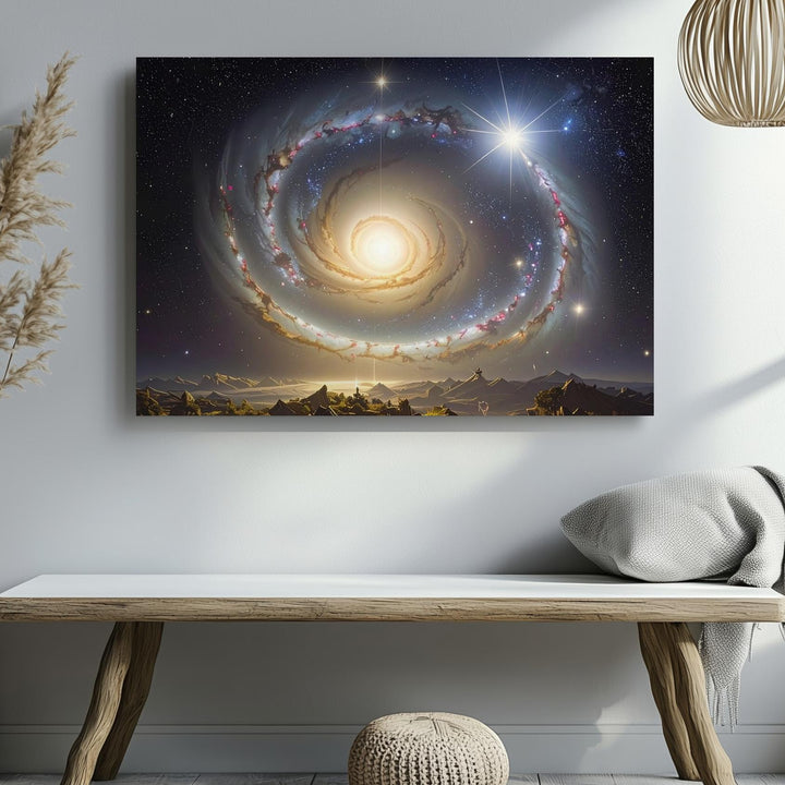 Symmetrical Spiral Galaxy Canvas – Face-On Cosmic Core with Halo Glow - Gifitto