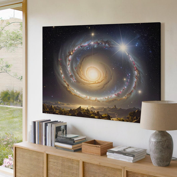 Symmetrical Spiral Galaxy Canvas – Face-On Cosmic Core with Halo Glow - Gifitto