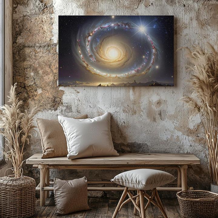 Symmetrical Spiral Galaxy Canvas – Face-On Cosmic Core with Halo Glow - Gifitto