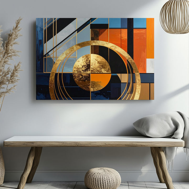 Golden Orbit Geometry Canvas – Bold Abstract Modern Wall Art - Gifitto