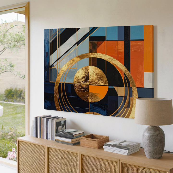 Golden Orbit Geometry Canvas – Bold Abstract Modern Wall Art - Gifitto