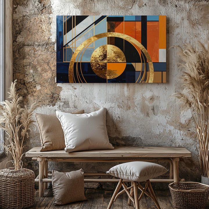 Golden Orbit Geometry Canvas – Bold Abstract Modern Wall Art - Gifitto