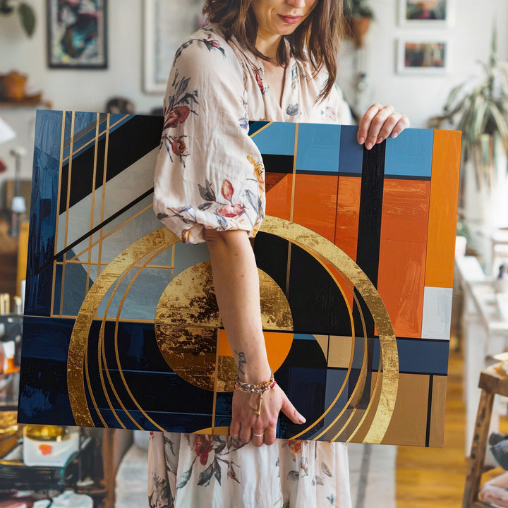 Golden Orbit Geometry Canvas – Bold Abstract Modern Wall Art - Gifitto