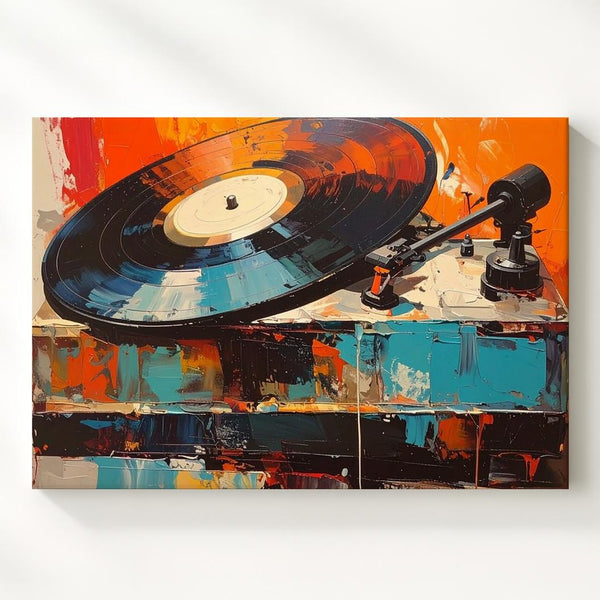 Abstract Record Player Canvas – Bold Vintage Turntable Art with Expressive Texture - Gifitto