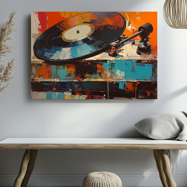 Abstract Record Player Canvas – Bold Vintage Turntable Art with Expressive Texture - Gifitto