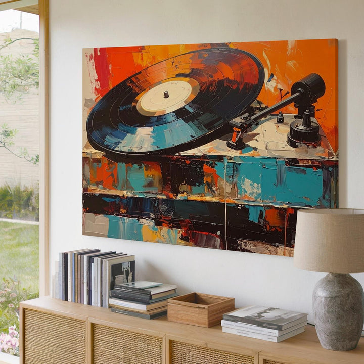 Abstract Record Player Canvas – Bold Vintage Turntable Art with Expressive Texture - Gifitto