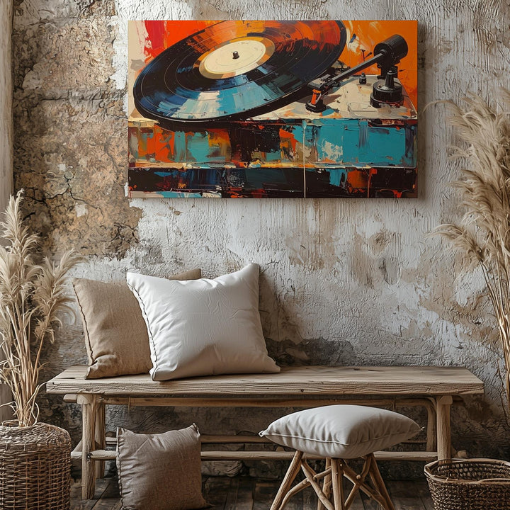Abstract Record Player Canvas – Bold Vintage Turntable Art with Expressive Texture - Gifitto