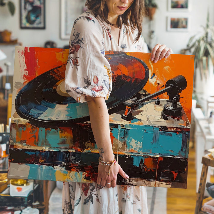 Abstract Record Player Canvas – Bold Vintage Turntable Art with Expressive Texture - Gifitto