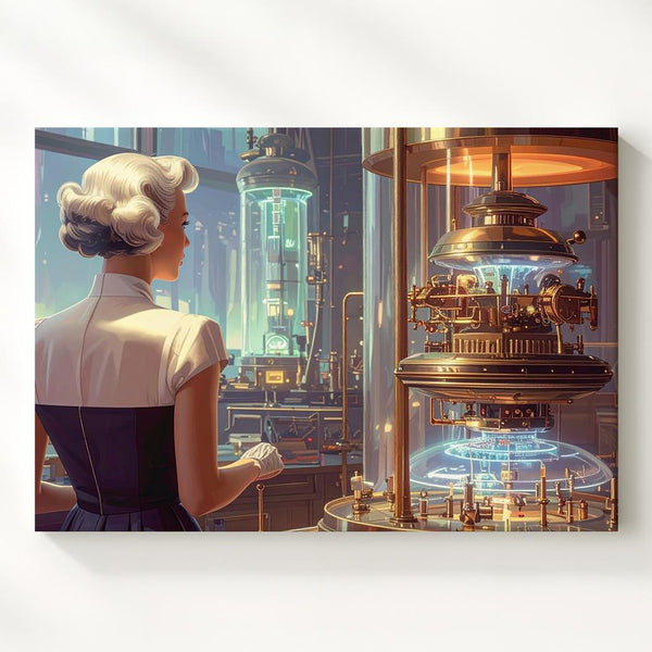 Futuristic Laboratory Canvas – Woman with Advanced Technology and Retro-Futuristic Charm - Gifitto