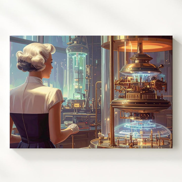 Futuristic Laboratory Canvas – Woman with Advanced Technology and Retro-Futuristic Charm - Gifitto