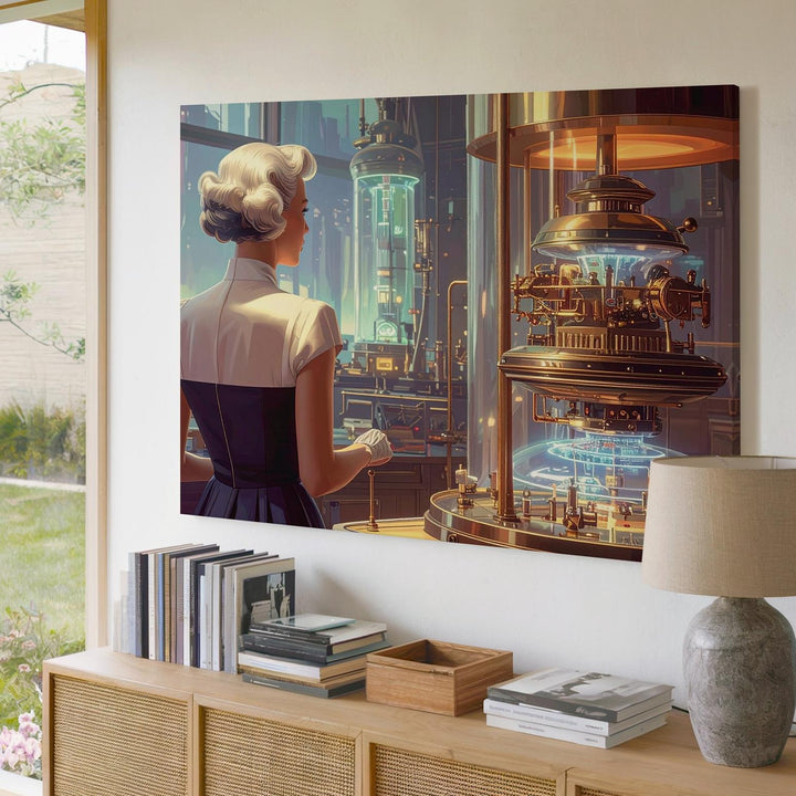 Futuristic Laboratory Canvas – Woman with Advanced Technology and Retro-Futuristic Charm - Gifitto