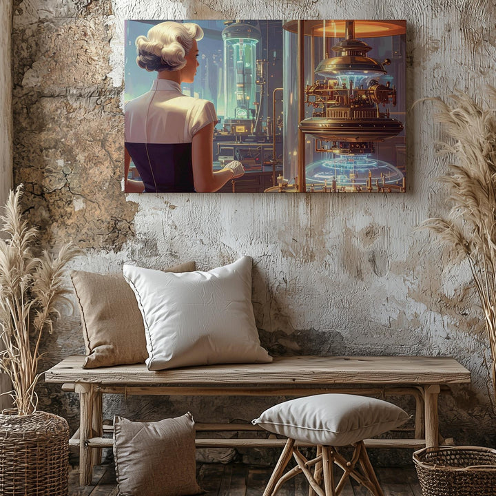 Futuristic Laboratory Canvas – Woman with Advanced Technology and Retro-Futuristic Charm - Gifitto