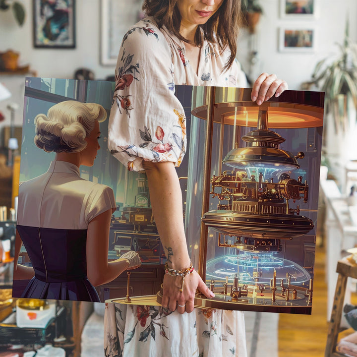 Futuristic Laboratory Canvas – Woman with Advanced Technology and Retro-Futuristic Charm - Gifitto