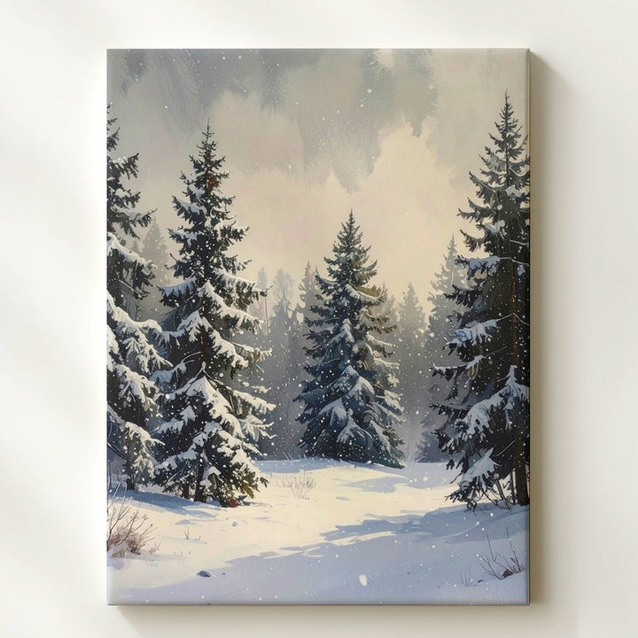 Tranquil Winter Forest Canvas – Snowfall Serenity in Evergreen Woods - Gifitto