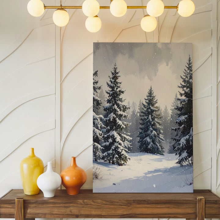 Tranquil Winter Forest Canvas – Snowfall Serenity in Evergreen Woods - Gifitto