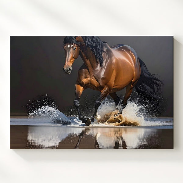 Galloping Stallion Canvas – Photorealistic Equestrian Water Splash Art - Gifitto