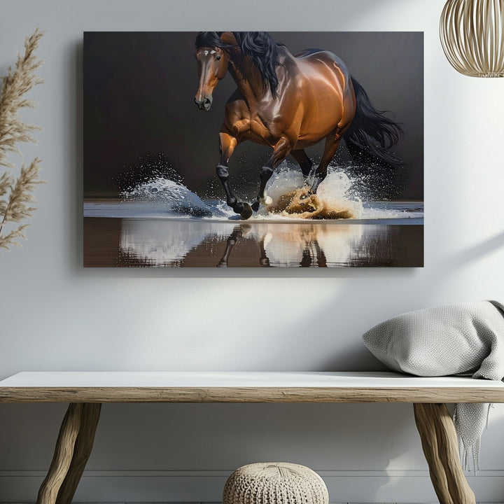 Galloping Stallion Canvas – Photorealistic Equestrian Water Splash Art - Gifitto