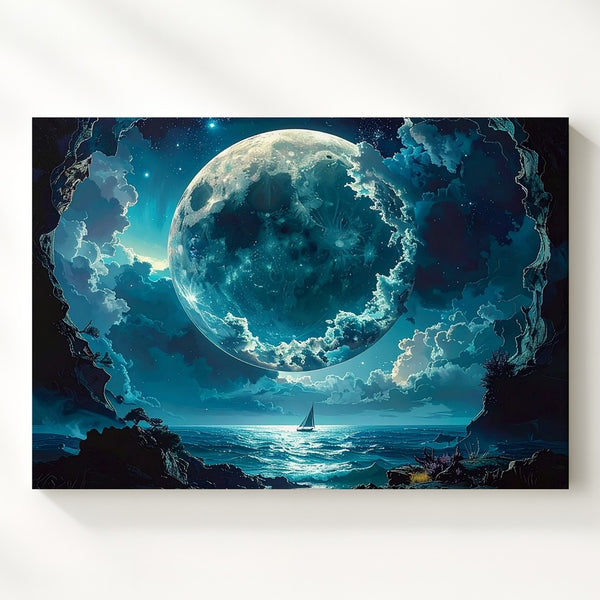 Cosmic Ocean Canvas – Surreal Seascape with Celestial Coral & Glowing Planet - Gifitto