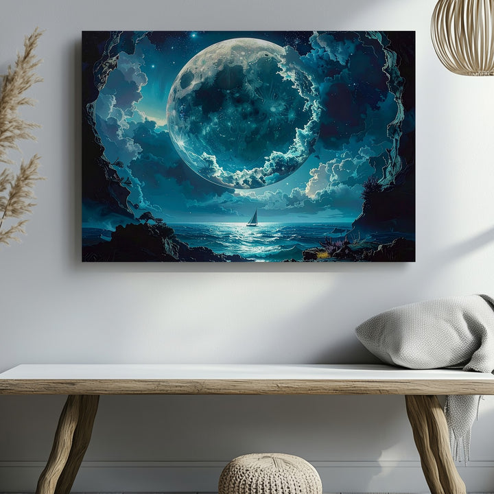 Cosmic Ocean Canvas – Surreal Seascape with Celestial Coral & Glowing Planet - Gifitto