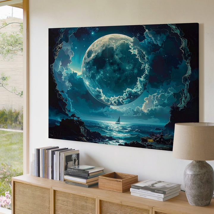 Cosmic Ocean Canvas – Surreal Seascape with Celestial Coral & Glowing Planet - Gifitto
