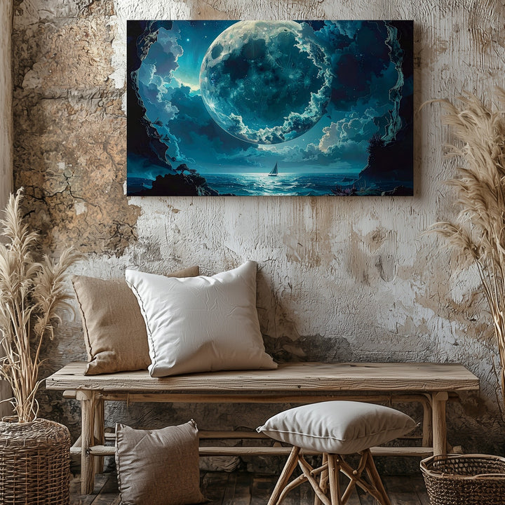 Cosmic Ocean Canvas – Surreal Seascape with Celestial Coral & Glowing Planet - Gifitto