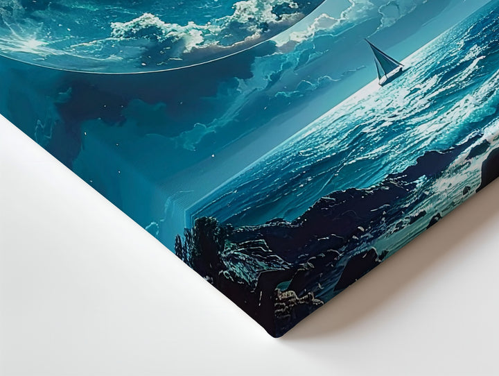 Cosmic Ocean Canvas – Surreal Seascape with Celestial Coral & Glowing Planet - Gifitto