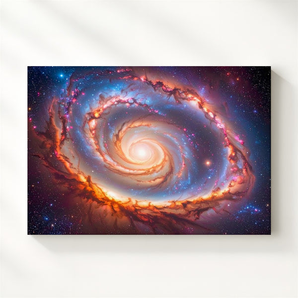 Infrared Spiral Galaxy Canvas – Orange & Blue Cosmic Motion Wall Art - Gifitto