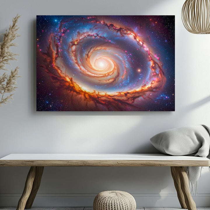 Infrared Spiral Galaxy Canvas – Orange & Blue Cosmic Motion Wall Art - Gifitto