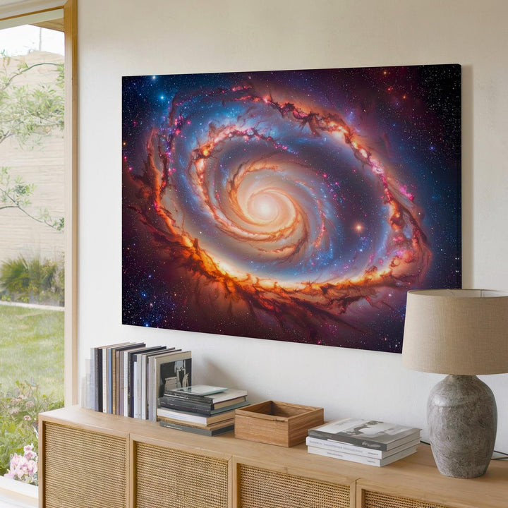 Infrared Spiral Galaxy Canvas – Orange & Blue Cosmic Motion Wall Art - Gifitto