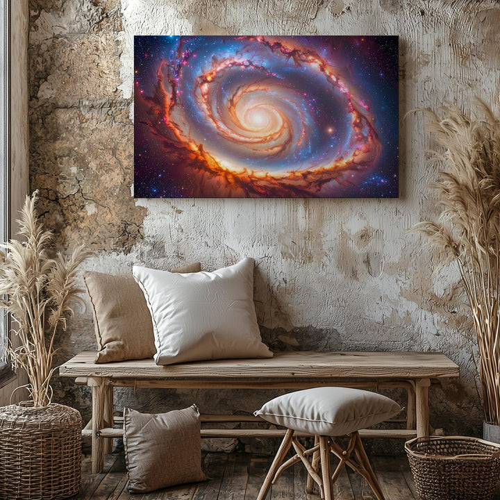 Infrared Spiral Galaxy Canvas – Orange & Blue Cosmic Motion Wall Art - Gifitto