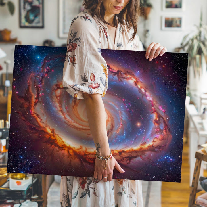 Infrared Spiral Galaxy Canvas – Orange & Blue Cosmic Motion Wall Art - Gifitto