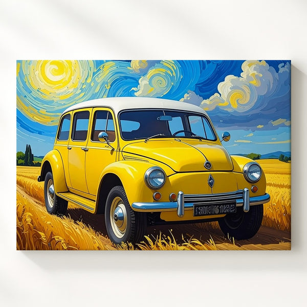 Van Gogh Inspired Renault 4CV Canvas – Whimsical Vintage Car Art - Gifitto