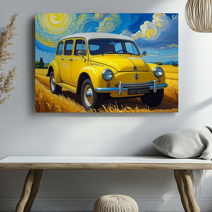 Van Gogh Inspired Renault 4CV Canvas – Whimsical Vintage Car Art - Gifitto