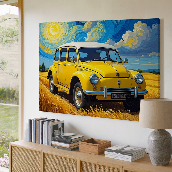 Van Gogh Inspired Renault 4CV Canvas – Whimsical Vintage Car Art - Gifitto