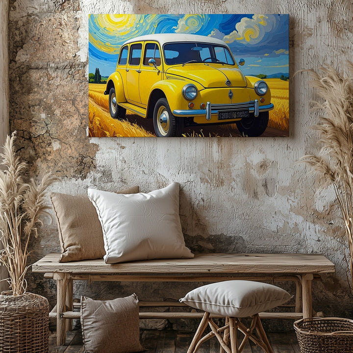 Van Gogh Inspired Renault 4CV Canvas – Whimsical Vintage Car Art - Gifitto