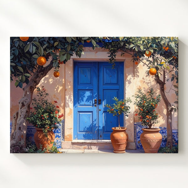 Mediterranean Doorway Canvas – Vibrant Village Scene Art - Gifitto